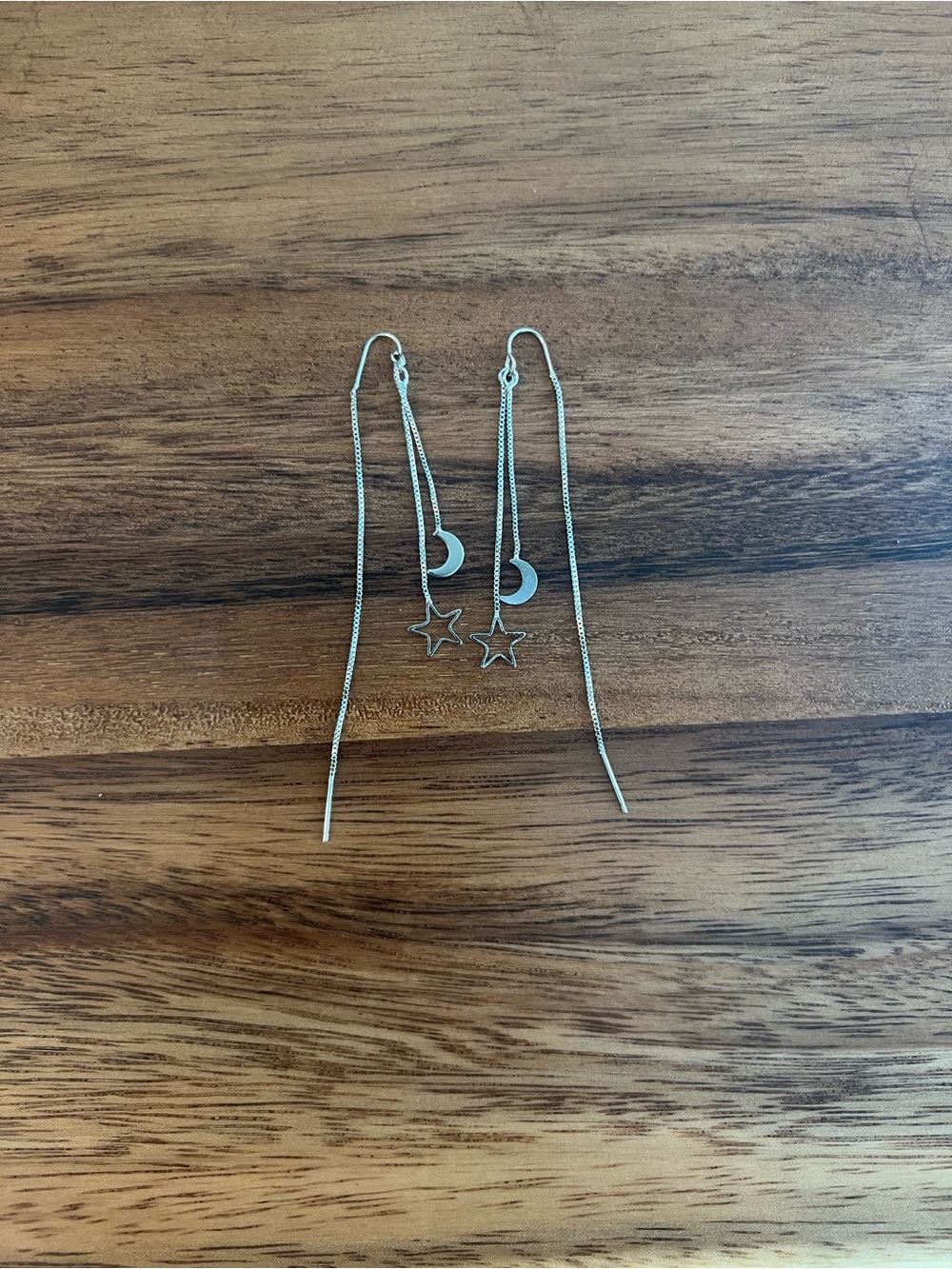 Silver Moon & Star Threader Earrings